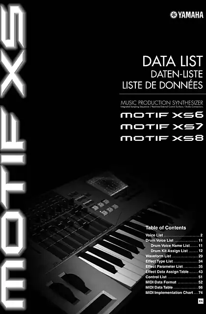yamaha雅马哈MOTIF XS6_MOTIF XS7_MOTIF XS8 Data List
